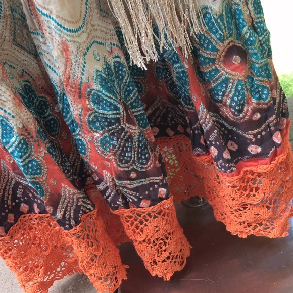 Colorful boho skirt w/ crochet & Indian designs - Picture 6 of 8